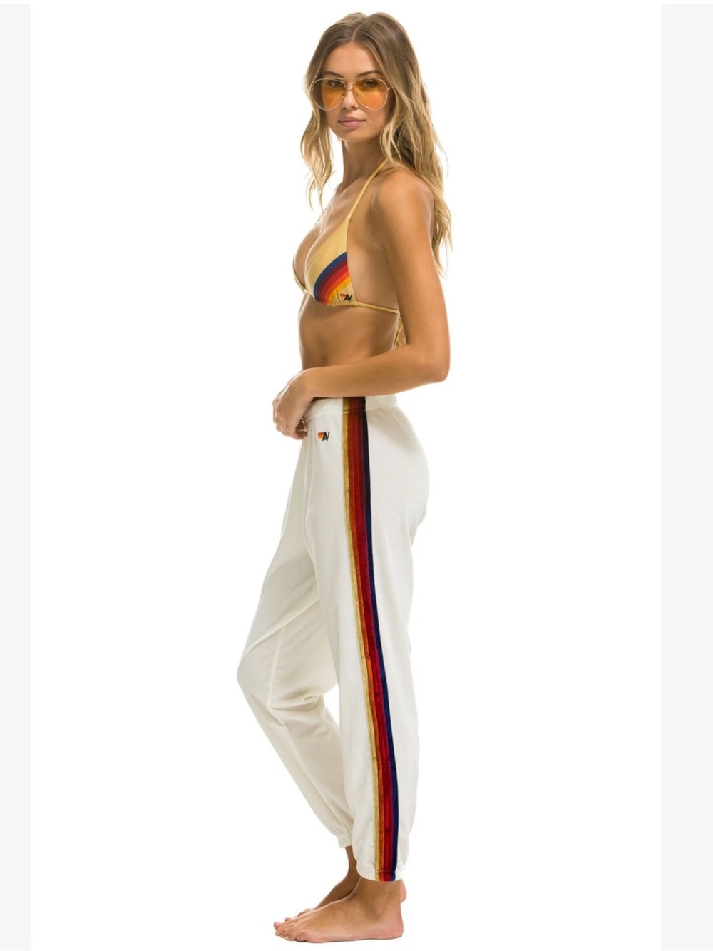AN Cream Velour Track Pants with Rainbow Side Stripes EUC 1099